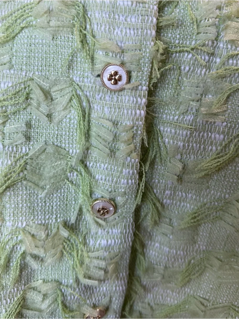 Pistachio Green Tweed Fringe Matching Set Peter Pan Collar Size S